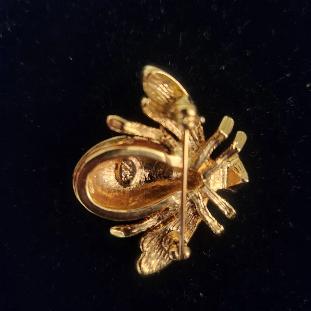 Joan Rivers Bee Brooch Rhinestone‎ Pearl Enamel Green Eye Statement Jewelry
